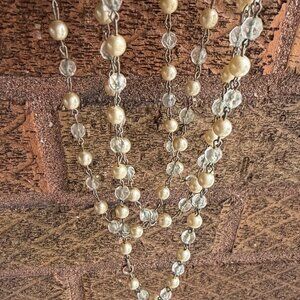 Vintage 1970s "Pearl" Crystal Beaded Layering Long Chain Necklace Boho 78"